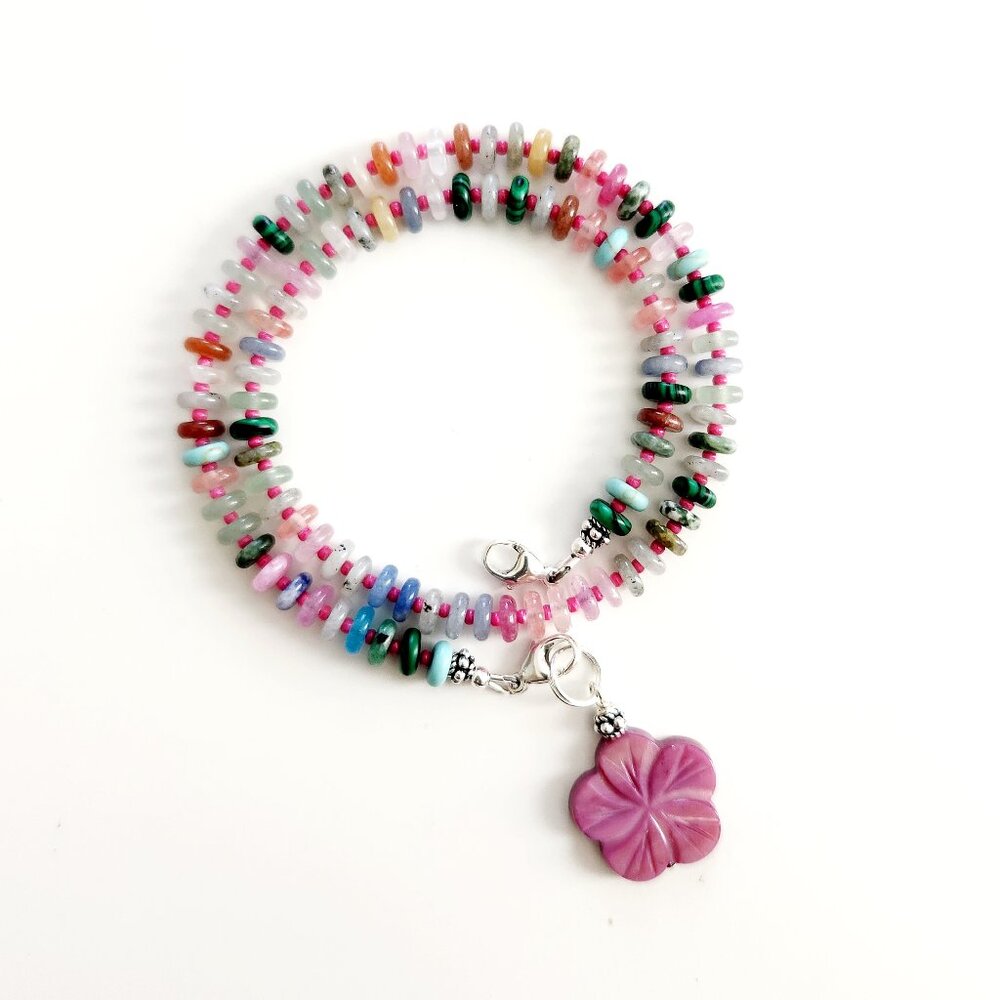 ROSE MIXED MINI GEMSTONE NECKLACE-16"